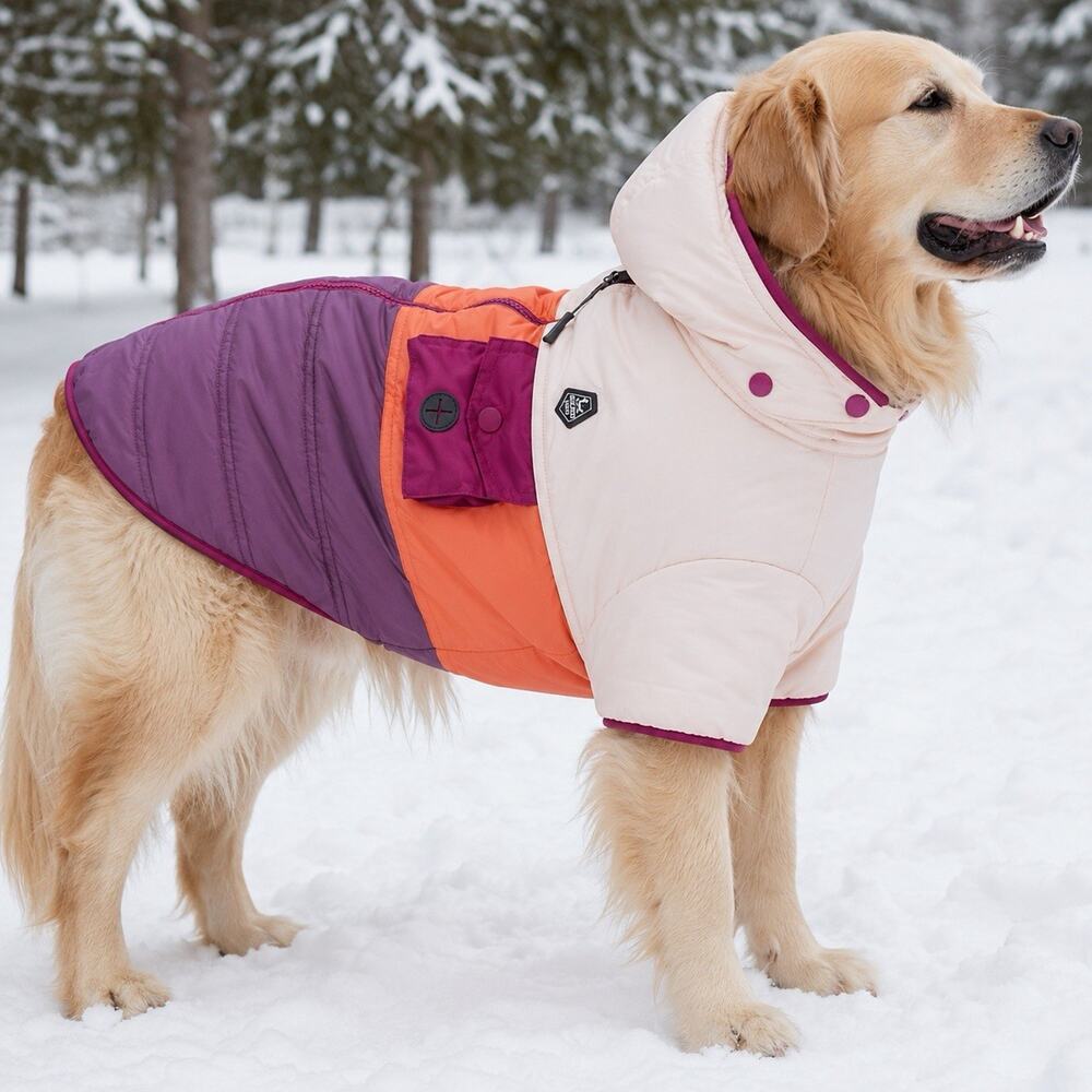 Arcadia Trail XXL Reversible Puffer Dog Coat Fleece Hood Water Repellent Pink